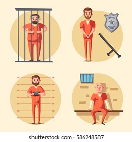 Prison. Criminal in uniform. Cartoon vector illustration