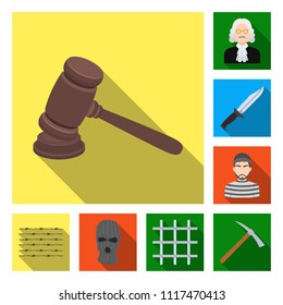 Prison and the criminalflat icons in set collection for design.Prison and Attributes vector symbol stock web illustration.
