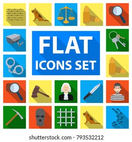 Prison and the criminalflat icons in set collection for design.Prison and Attributes vector symbol stock web illustration.
