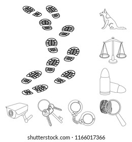 Prison and the criminaloutline icons in set collection for design.Prison and Attributes vector symbol stock web illustration.