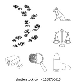 Prison and the criminaloutline icons in set collection for design.Prison and Attributes vector symbol stock web illustration.