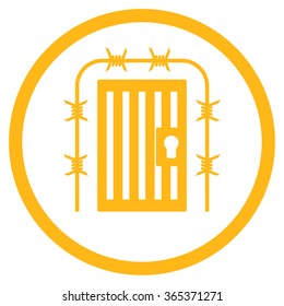 Prison Entrance vector icon. Style is flat circled symbol, yellow color, rounded angles, white background.