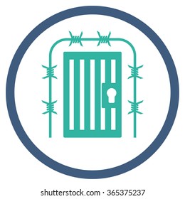 Prison Entrance vector icon. Style is bicolor flat circled symbol, cobalt and cyan colors, rounded angles, white background.