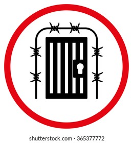 Prison Entrance vector icon. Style is bicolor flat circled symbol, intensive red and black colors, rounded angles, white background.