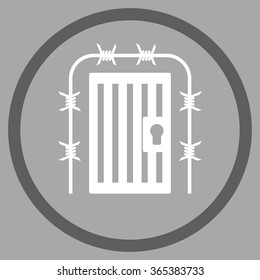 Prison Entrance vector icon. Style is bicolor flat circled symbol, dark gray and white colors, rounded angles, silver background.