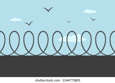 Prison fence with barb wire. Vector illustration.