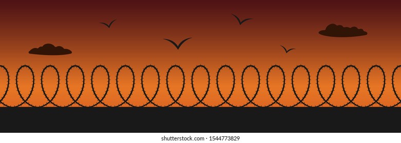 Prison fence with barbed wire. Seamless. Vector illustration.