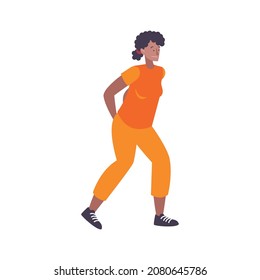 Prison flat composition with isolated character of female prisoner in orange suit with tied hands vector illustration