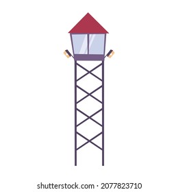 Prison flat composition with isolated image of guard watch tower in prison vector illustration