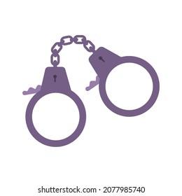 Prison flat composition with isolated image of handcuffs tied with chain vector illustration