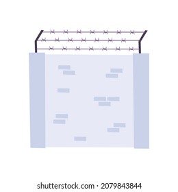 Prison flat composition with isolated image of piece of prison wall with barbed wire vector illustration