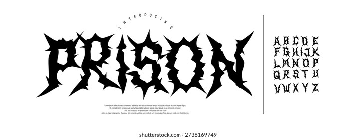 Prison Font is An extreme metal display font with sharp spiked shapes and aggressive style, perfect for band logos, posters, and dark branding.