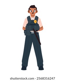 prison guard with bulletproof vest isolated