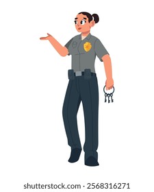 prison guard female with keys isolated