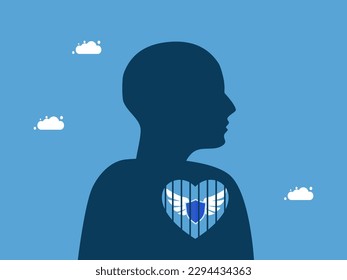 Corazón y escudo de la prisión. El corazón de la protección. ilustración vectorial