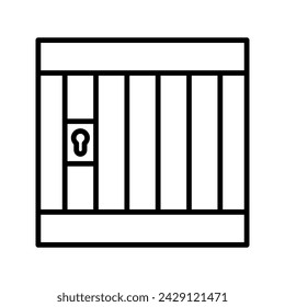 Prison icon. Hands holding prison bars. Silhouette criminal man behind bars color editable