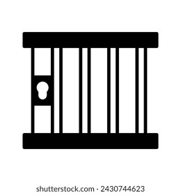 Prison icon. Hands holding prison bars. Silhouette criminal man behind bars color editable