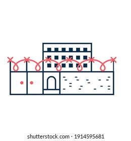 Prison icon in line art. Protected forbidden area logo or label template.