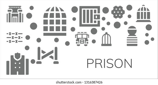 prison icon set. 11 filled prison icons.  Simple modern icons about  - Prison, Bird cage, Barbed wire, Jury, Police station, Jail, Police line, Revolver, Prisioner