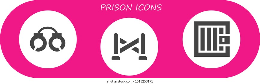 prison icon set. 3 filled prison icons.  Collection Of - Handcuffs, Police line, Jail icons