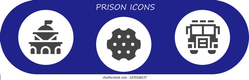 conjunto de iconos de prisión. 3 íconos de prisión llenos.  Iconos modernos sencillos, como: Gobierno, Revolver, Jurado