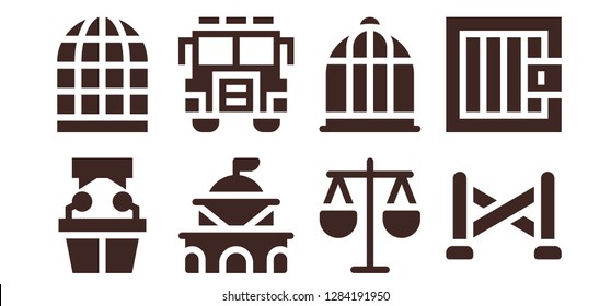  prison icon set. 8 filled prison icons. Simple modern icons about  - Witness, Bird cage, Government, Jury, Law, Police line, Jail