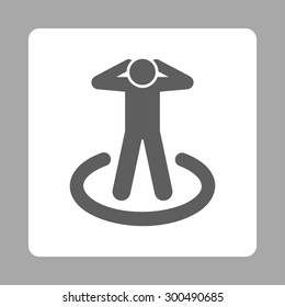 Prison icon. This flat rounded square button uses dark gray and white colors and isolated on a silver background.