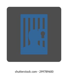 Prison icon. Vector style is cobalt and gray colors, flat rounded square button on a white background.