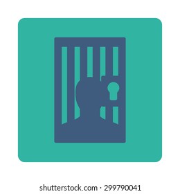 Prison icon. Vector style is cobalt and cyan colors, flat rounded square button on a white background.