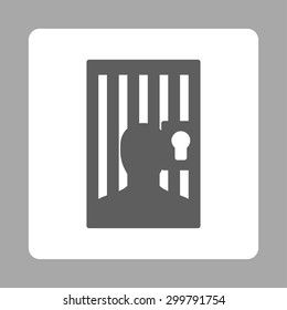 Prison icon. Vector style is dark gray and white colors, flat rounded square button on a silver background.
