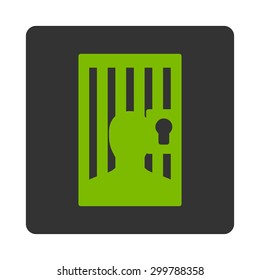 Prison icon. Vector style is eco green and gray colors, flat rounded square button on a white background.