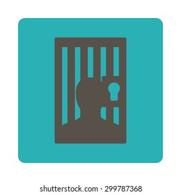 Prison icon. Vector style is grey and cyan colors, flat rounded square button on a white background.