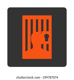 Prison icon. Vector style is orange and gray colors, flat rounded square button on a white background.