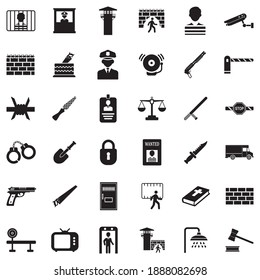 Iconos de prisión. Diseño plano negro. Ilustración vectorial.