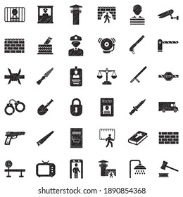 Prison Icons. Black Scribble Design. Vector Illustration.