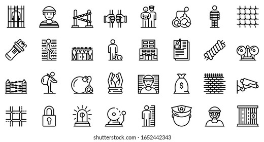 Prison icons set. Outline set of prison vector icons for web design isolated on white background