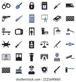 Prison Icons. Two Tone Flat Design. Vector Illustration.