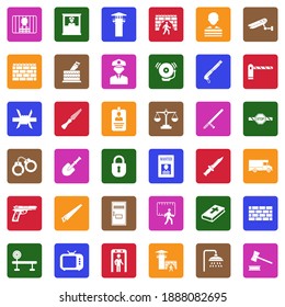 Iconos de prisión. Colección Llanta Blanca En Cuadrado. Ilustración vectorial.