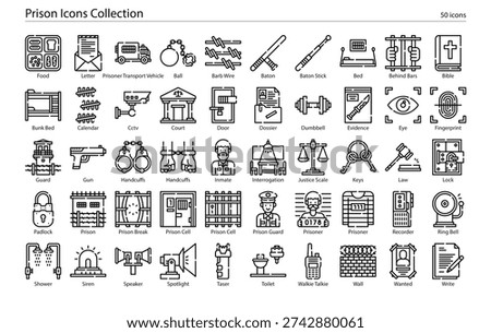 Prison Incarceration and Correctional Facility Icons Set