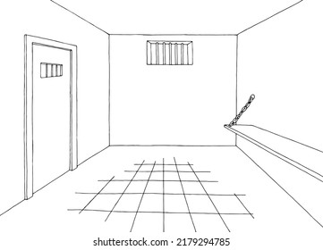 Prison interior jail graphic black white sketch illustration vector 