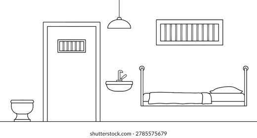 Prison interior jail graphic black white sketch illustration vector 