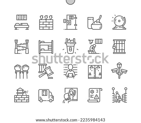 Prison. Isolation cell. Criminal person. Crime and justice. Visitors. Pixel Perfect Vector Thin Line Icons. Simple Minimal Pictogram