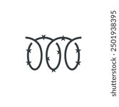 Prison jail barbed wire razor fence icon, vector illustration