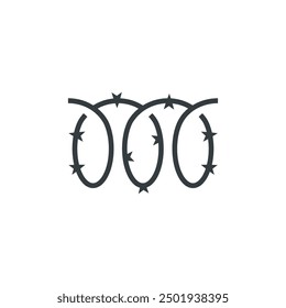 Prison jail barbed wire razor fence icon, vector illustration