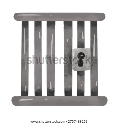 Prison jail cell bars vector illustration, hand drawn watercolor painting style, prison metal bars with padlock vector image, clip art jail, prisoner clip art