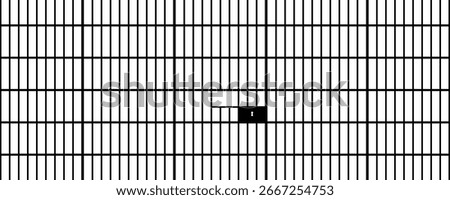Prison jail cell design with black metal bars on white background