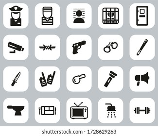 Prison Or Jail Icons Black & White Flat Design Set Big