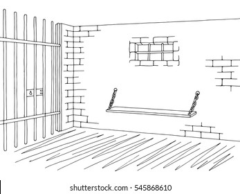 Prison jail interior graphic black white sketch illustration vector