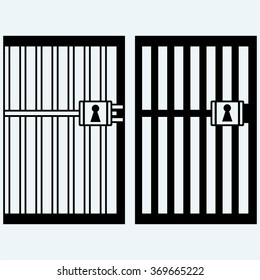 Prison, jail. Isolated on blue background. Vector silhouettes