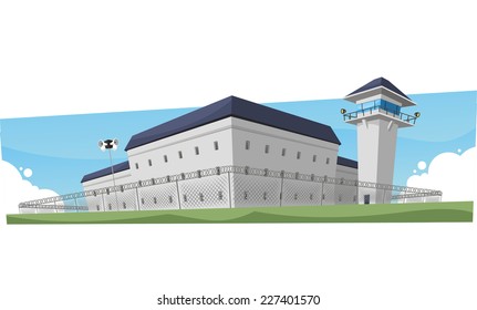 Prison Jail Penitentiary Building, vector illustration cartoon. 